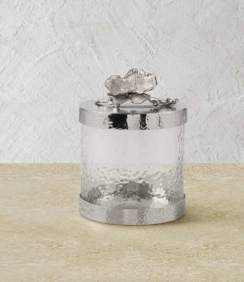 Michael Aram White Orchid Collection Glass Nickelplate Canister Extra Small NEW